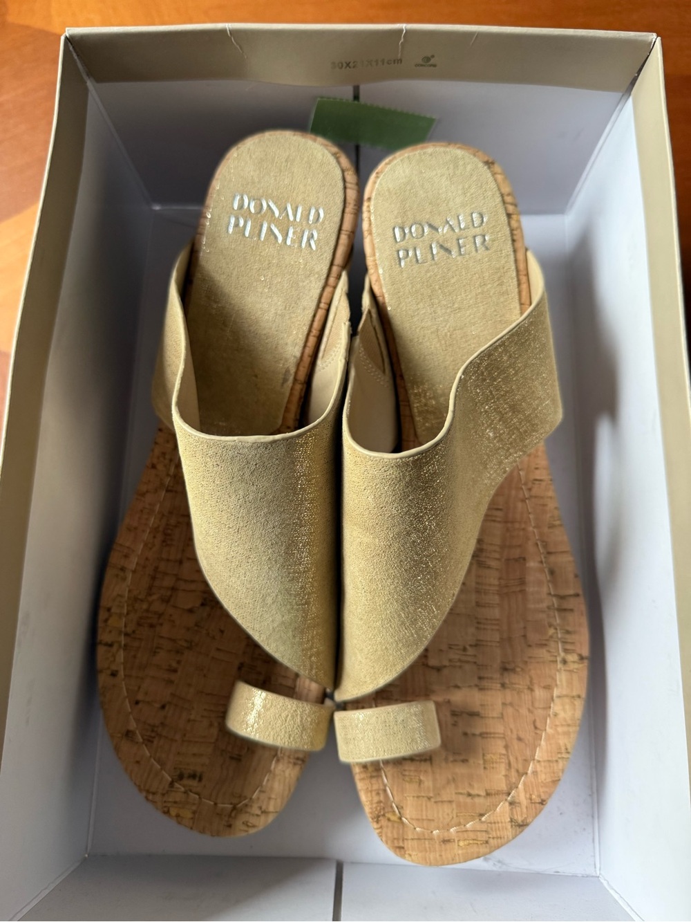 Donald J. Pliner Gold-Tone Cork Toe-Loop Slide Mules